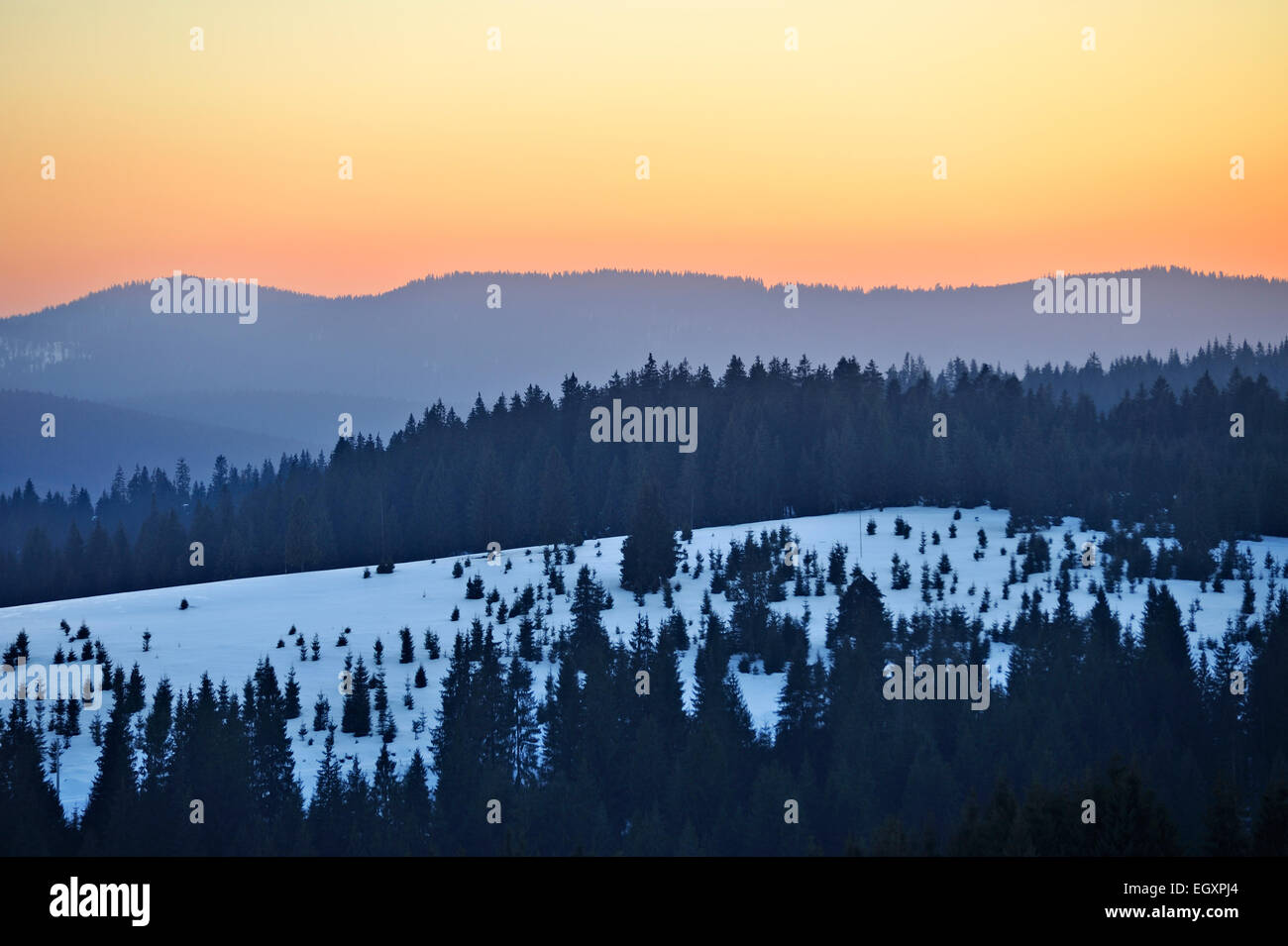 Apuseni montagne al tramonto, Romania Foto Stock