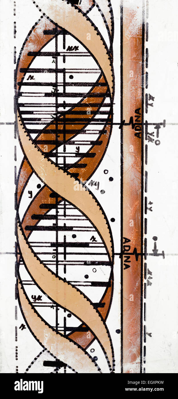 Vera e propria pittura contemporanea su tela su DNA e medicina. Foto Stock