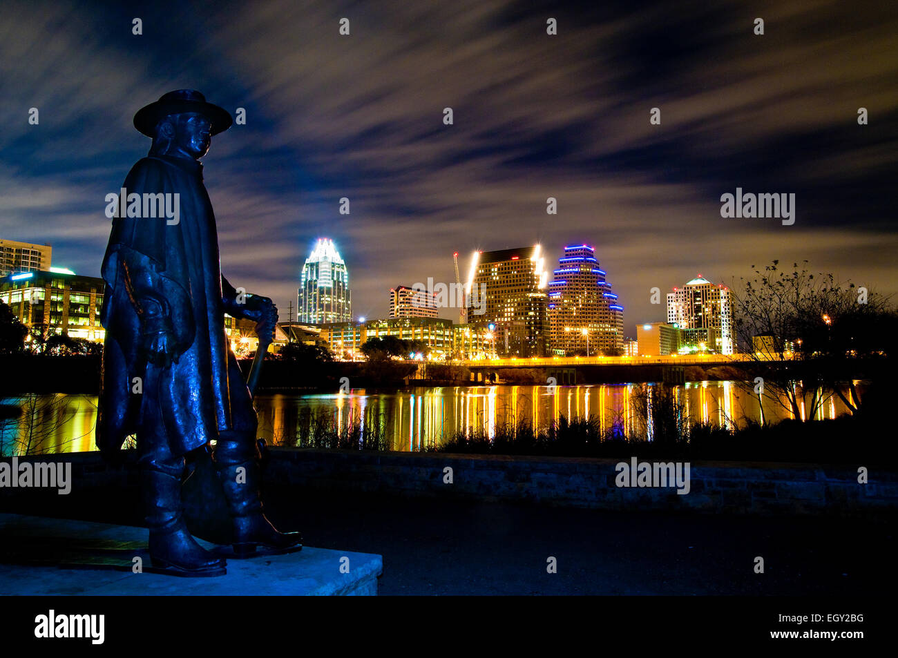 Statua di blues guitar hero Stevie Ray Vaughan di Austin, Texas, Stati Uniti d'America Foto Stock