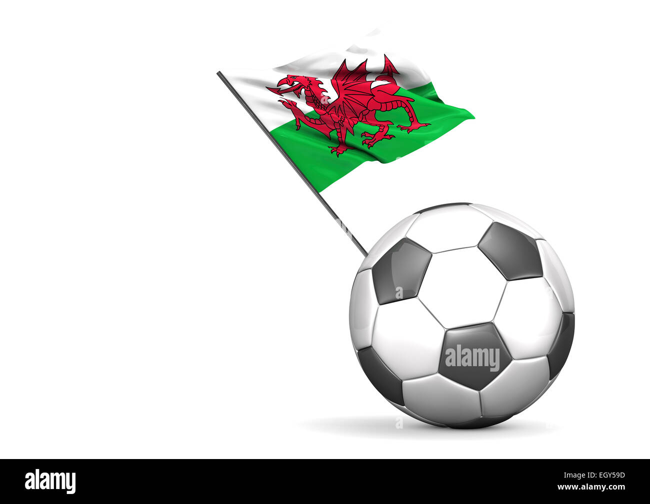 Calcio con bandiera del Galles, rendering 3D Foto Stock