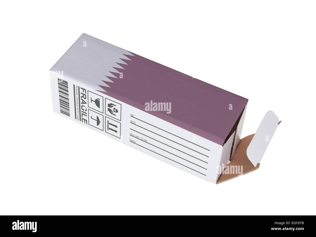 Concetto di esportazione, aperto cassetta della carta - il prodotto del Qatar Foto Stock