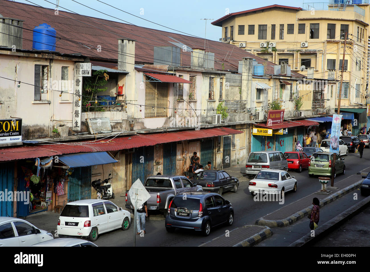 Pomeriggio street scene in Semporna, Borneo Foto Stock