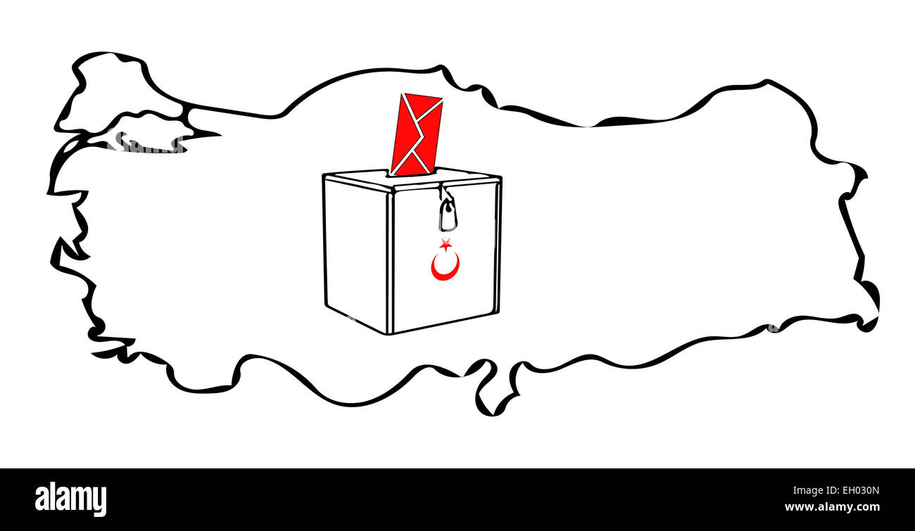 Elezione turco la Turchia mappa vettore busta schizzo su bianco Foto Stock