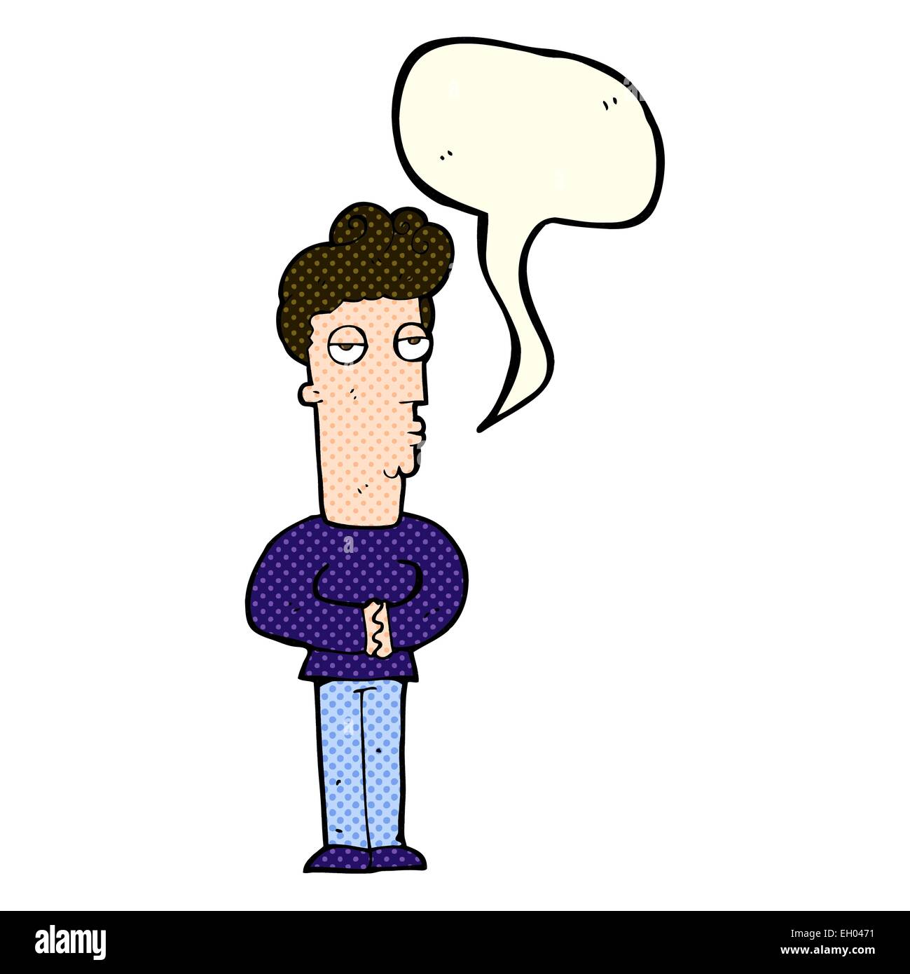 Cartoon jaded uomo con discorso bolla Illustrazione Vettoriale