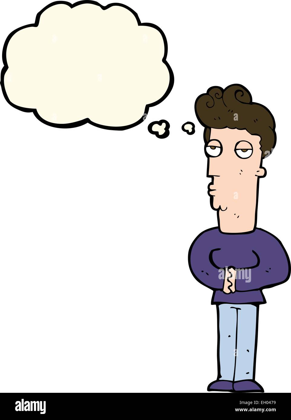 Cartoon jaded uomo con fumetto pensiero Illustrazione Vettoriale