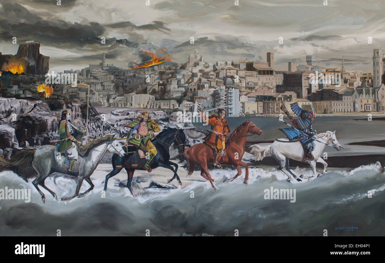 ActiveMuseum 0003939.jpg / quattro cavalieri dell'Apocalisse - Olio su tela 01/05/2014 - In attesa / del XXI secolo Gilles Chambon / Museo attivo Foto Stock