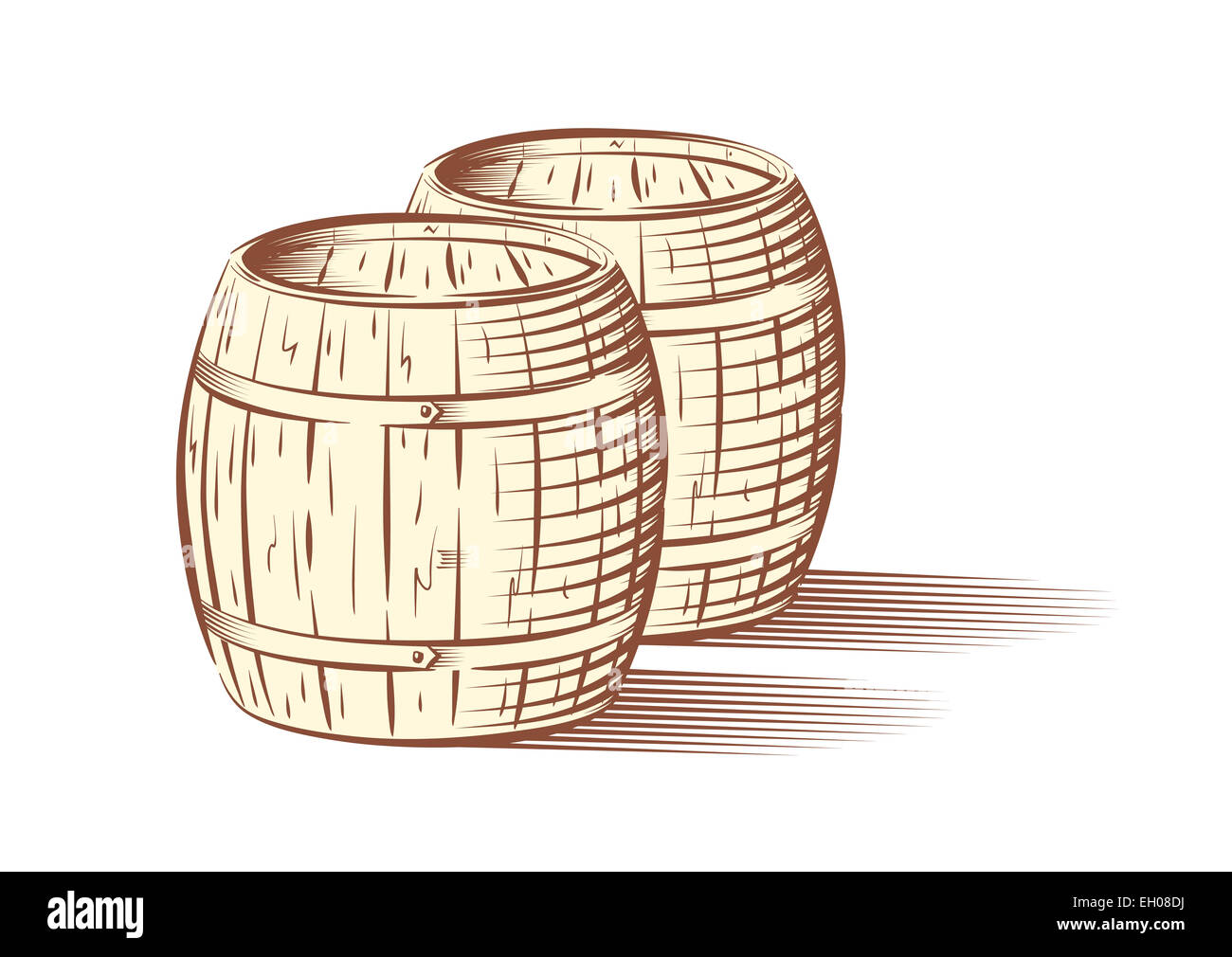 Illustrazione Vettoriale di birra o di vino di barili, isolato su sfondo bianco Foto Stock