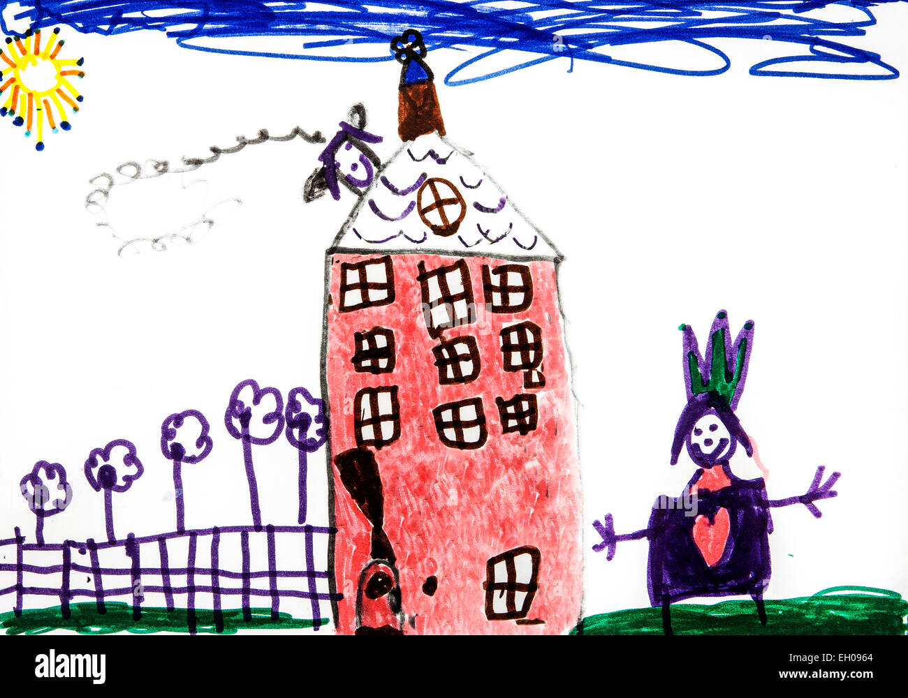 Per bambini disegno, il castello e la principessa Foto Stock