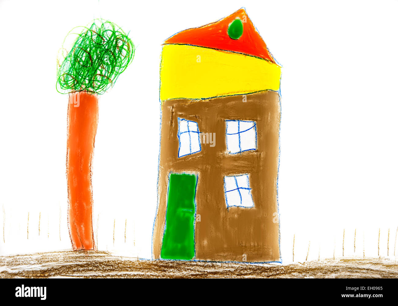 Per bambini Disegno, casa colorati e albero Foto Stock
