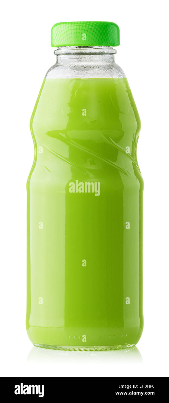 Bottiglia di kiwi freschi succhi di frutta isolato su bianco con i tracciati di ritaglio Foto Stock