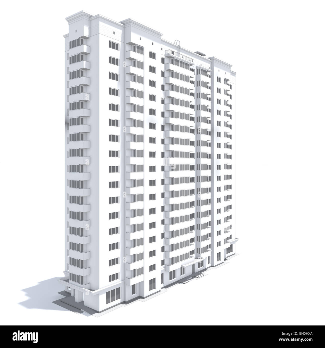 3D rendering del moderno a più piani edificio residenziale isolato su bianco Foto Stock