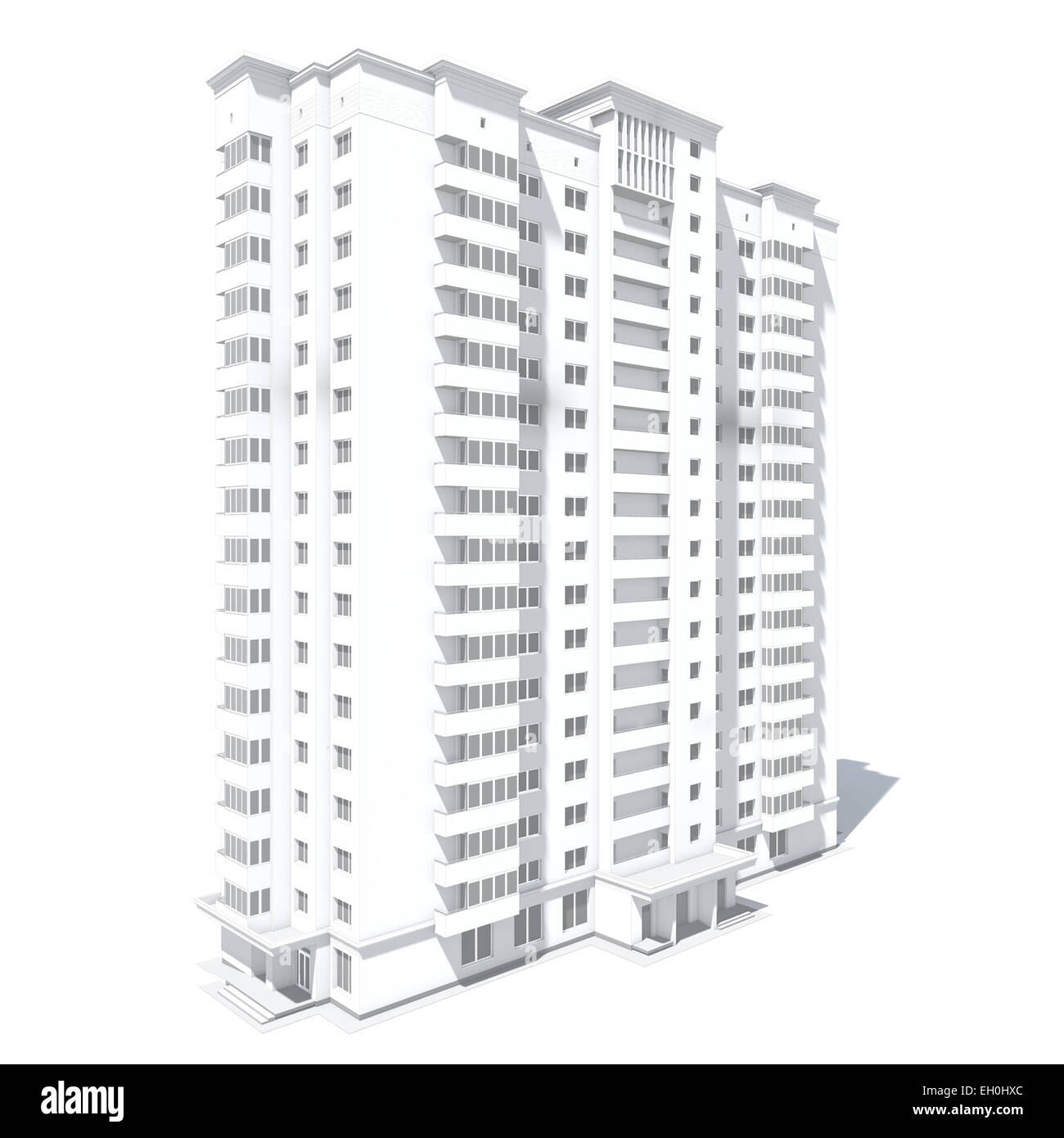 3D rendering del moderno a più piani edificio residenziale isolato su bianco Foto Stock