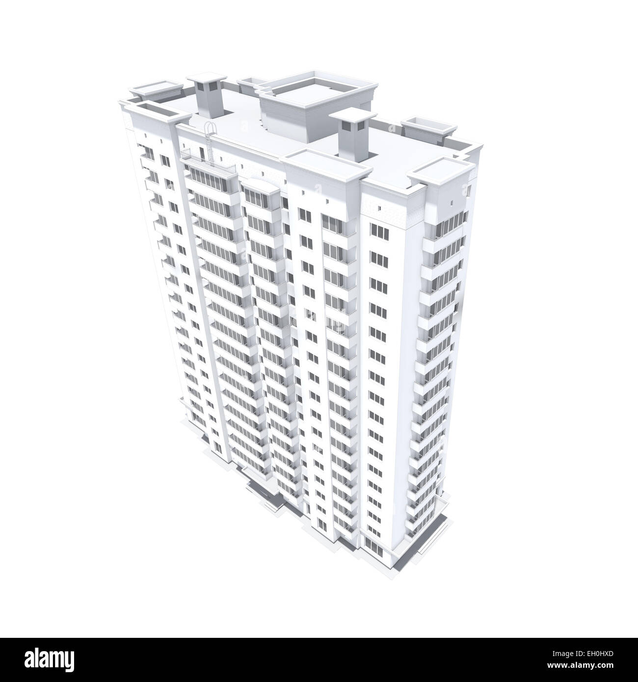 3D rendering del moderno a più piani edificio residenziale isolato su bianco Foto Stock