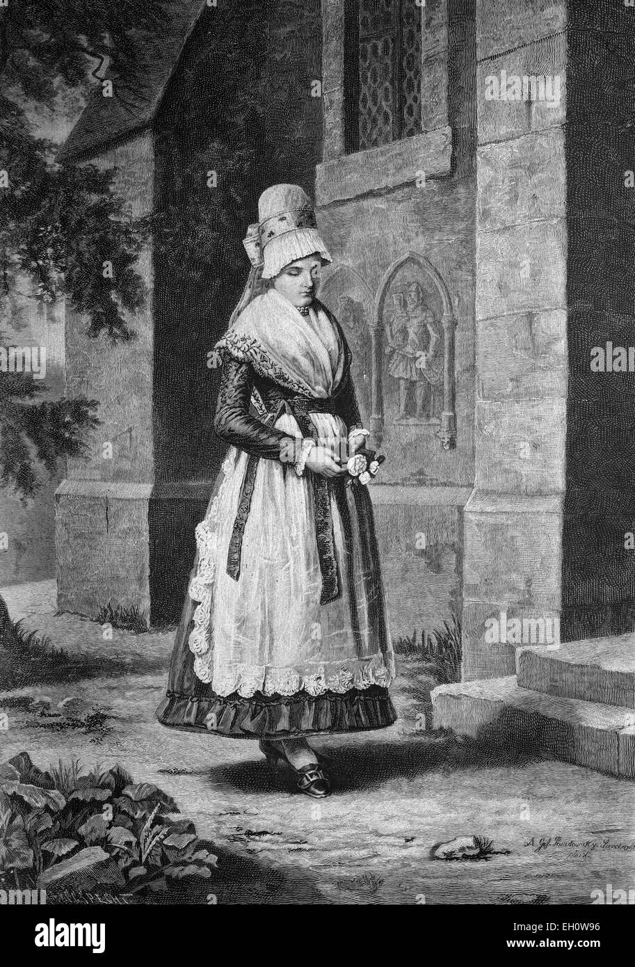 Frequenza in chiesa la domenica, storico illustrazione, circa 1886 Foto Stock