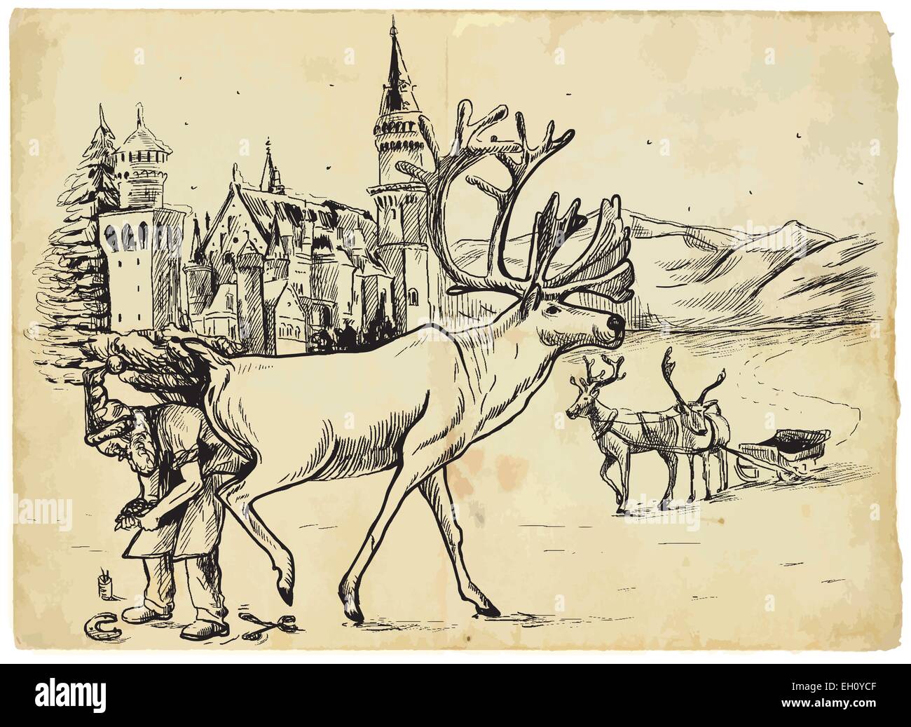 Un Disegnati A Mano Illustrazione Vettoriale Babbo Natale