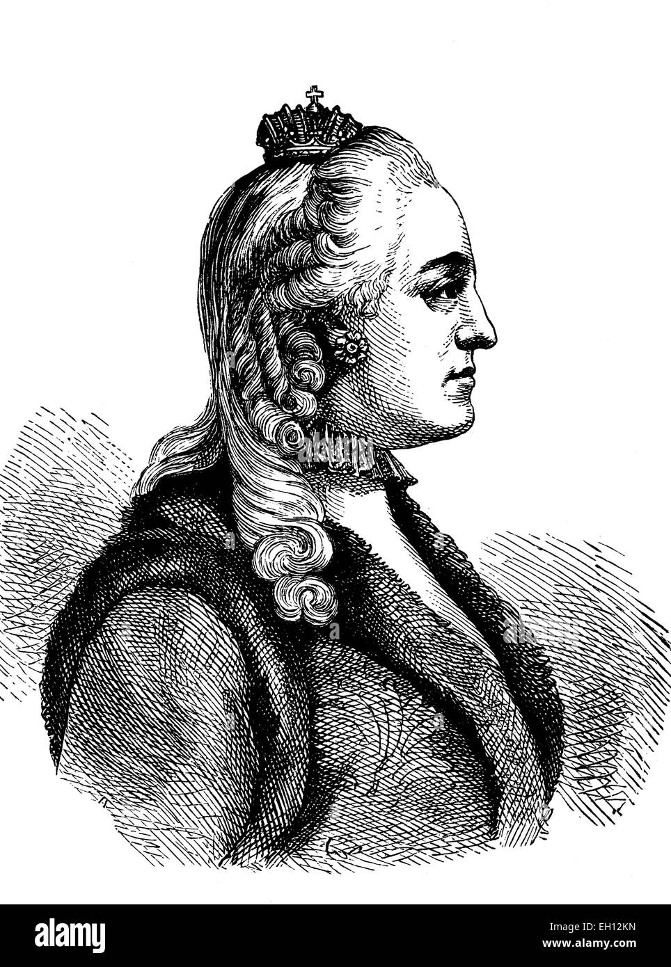 Caterina II di Russia, Caterina la Grande, 1729 - 1796, imperatrice di Russia, xilografia dal 1880 Foto Stock