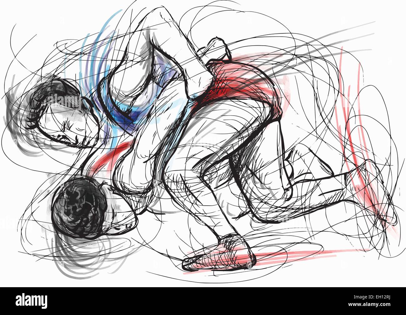 Un disegnati a mano illustrazione vettoriale (convertito) dalla serie Arti Marziali: greco-romana (WRESTLING Wrestling greco-romana è uno stile Illustrazione Vettoriale