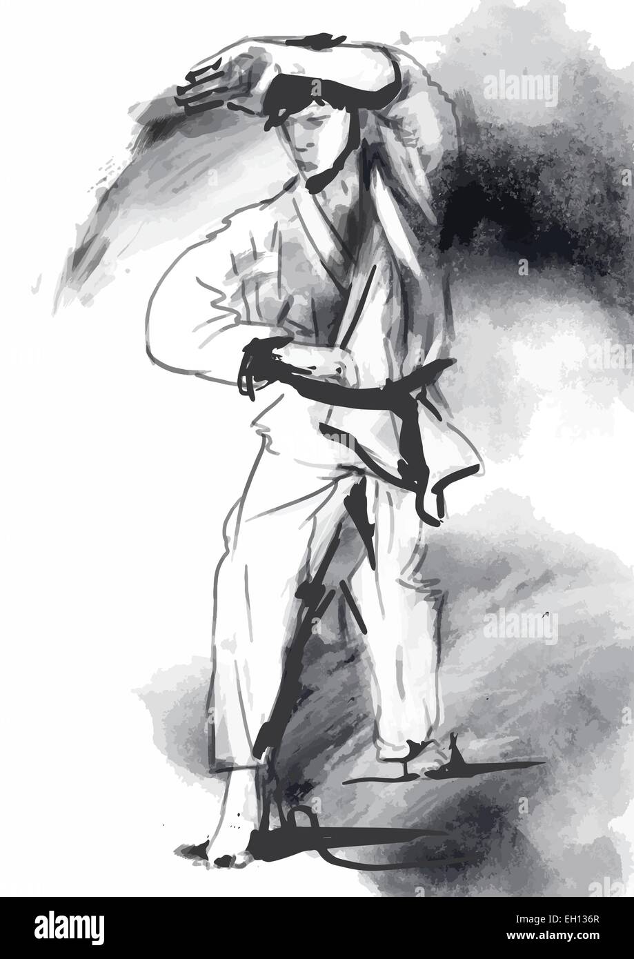 Un disegnati a mano vettore convertito in stile calligrafico dalla serie Arti Marziali: karate. Il Karate è un arte marziale sviluppata nel Illustrazione Vettoriale