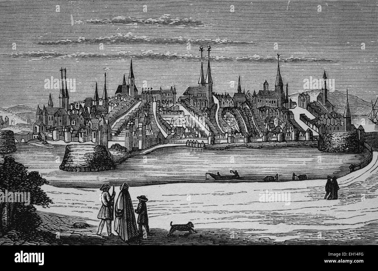 Lubecca nel XIII secolo, Schleswig-Holstein, Germania, storico xilografia, circa 1870 Foto Stock