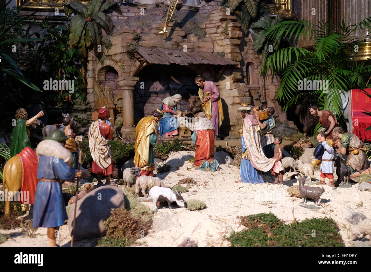 Scena della natività, asilo nido, o culle, la nascita di Gesù a Graz la Cattedrale dedicata a Saint Giles in Graz, Stiria, Austria Foto Stock