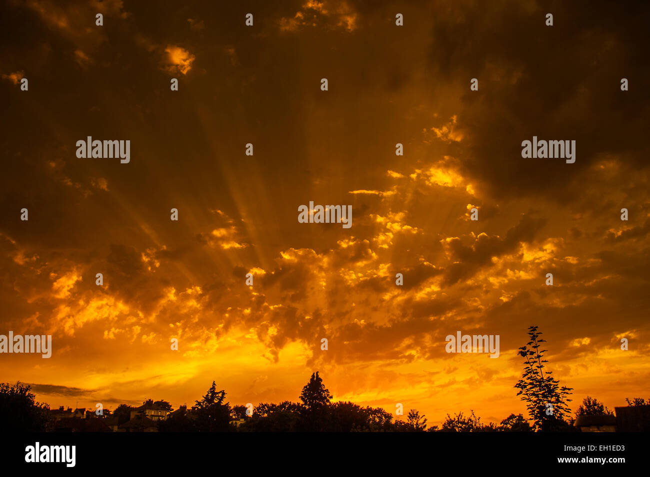 Raggi di sole atsuset. Foto Stock