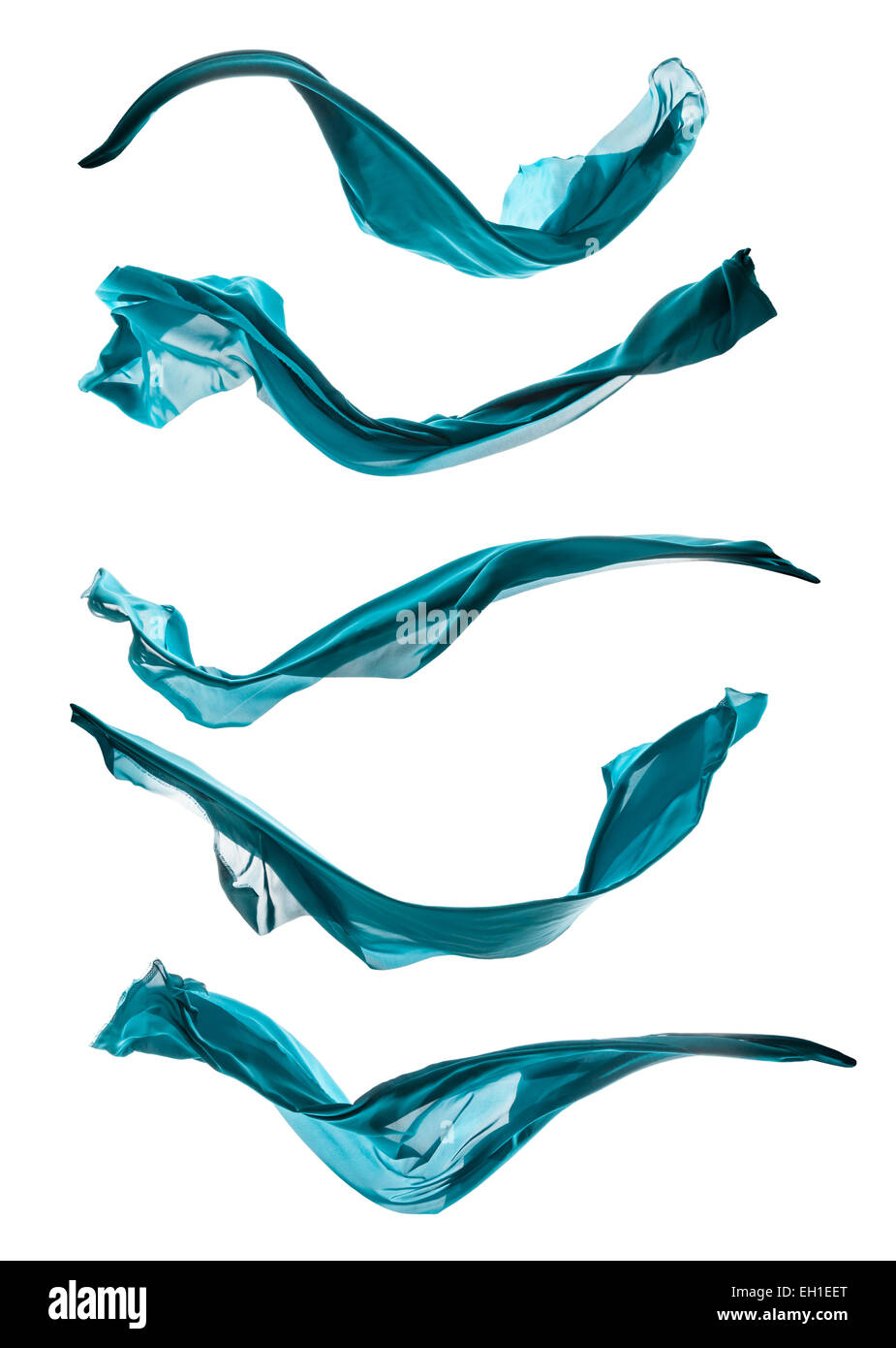 Isolato colpo di congelare il movimento di seta blu, isolato su sfondo bianco Foto Stock