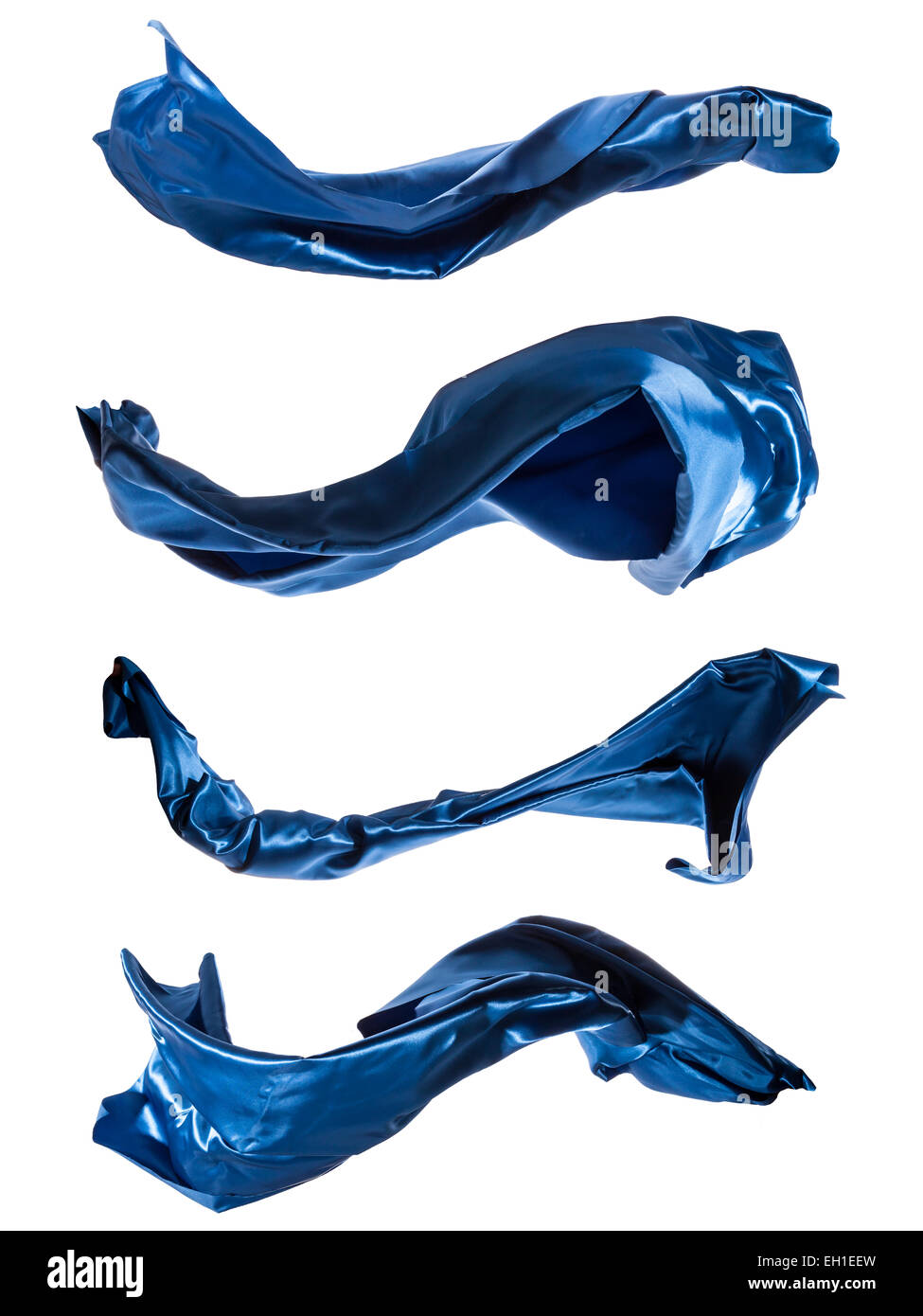 Isolato colpo di congelare il movimento di seta blu, isolato su sfondo bianco Foto Stock