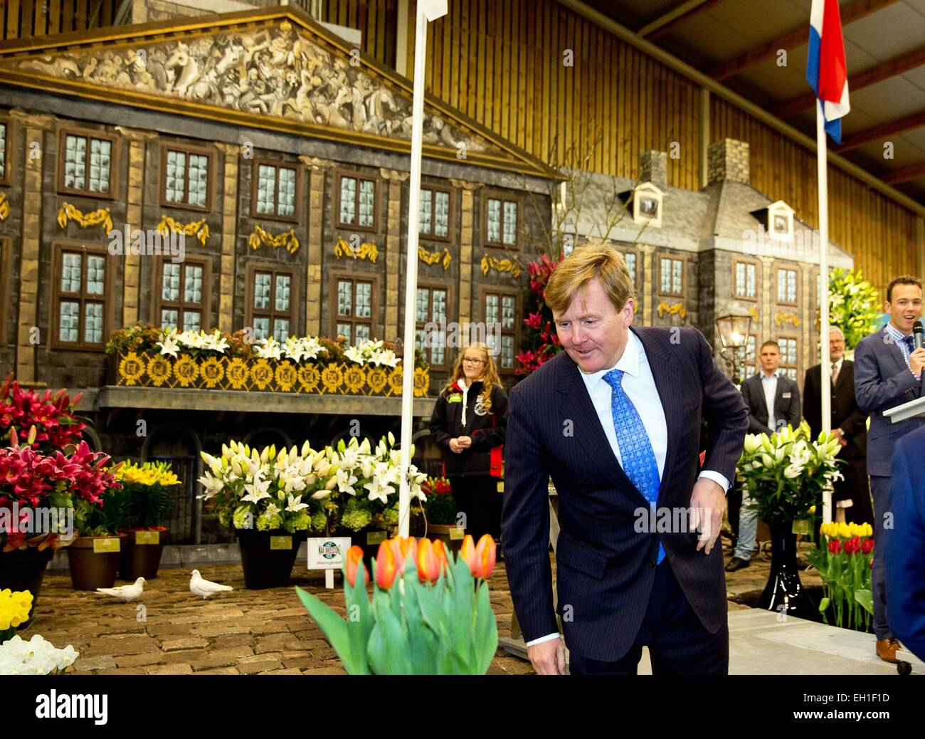 Re Willem-Alexander apre la trentacinquesima Spring Garden Breezand, 04 marzo 2015. Oltre quaranta ai produttori a partire dalla testa del North Holland mostrano ogni anno in questa mostra una varietà di lampadine includono i tulipani, narcisi, crochi e giacinti RPE/Albert Nieboer/ FRANCIA - nessun filo SERVICE - Foto Stock