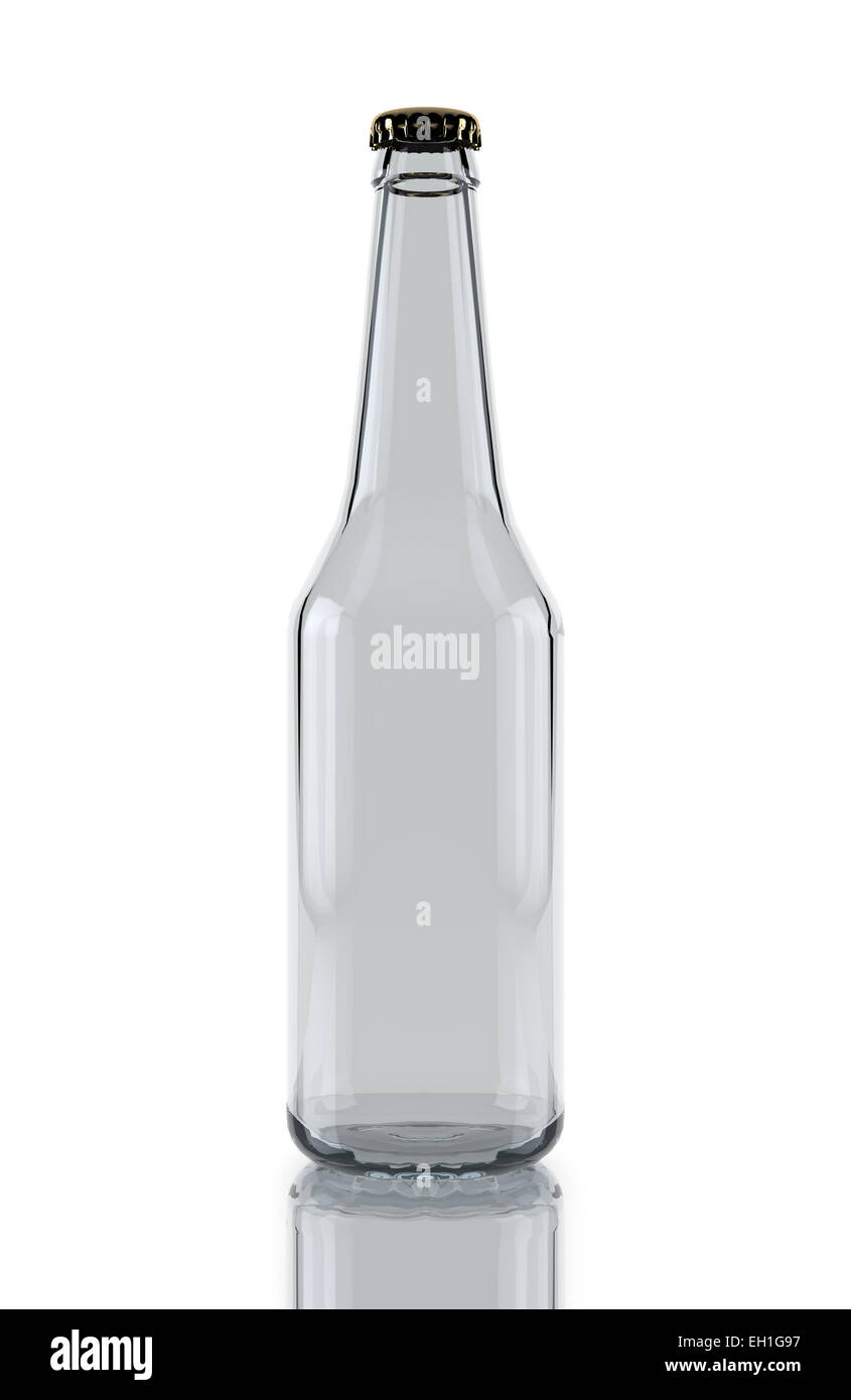Bottiglia di vetro isolato su sfondo bianco. 3D render Foto Stock