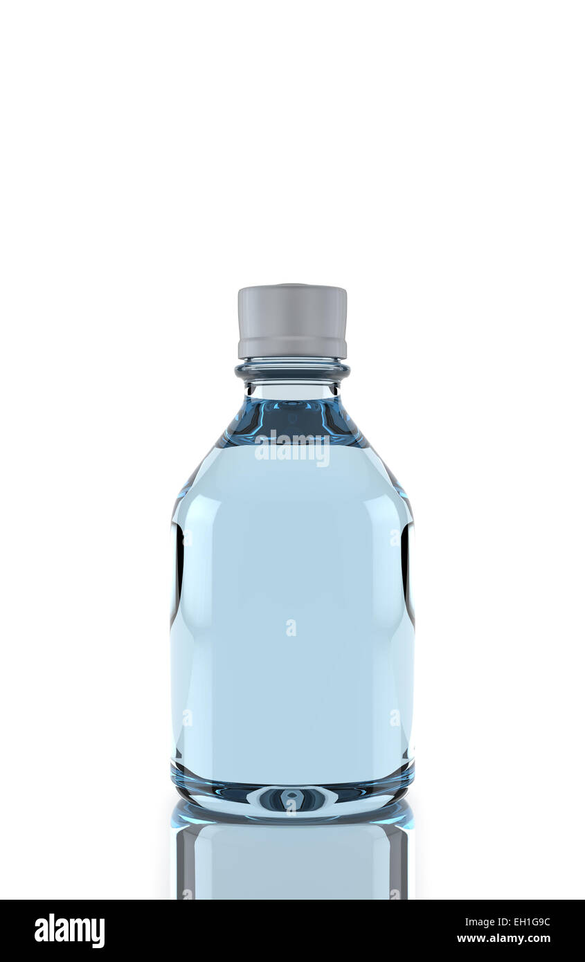 Piccola bottiglia d'acqua in plastica isolate su sfondo bianco, 3D render Foto Stock