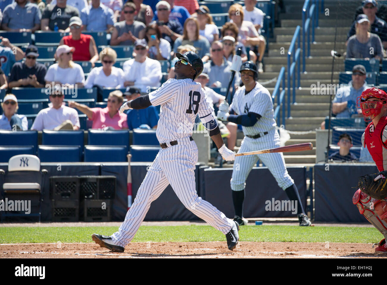 Tampa, Florida, Stati Uniti d'America. Mar 4, 2015. Didi Gregorius (Yankees) MLB : Didi Gregorius dei New York Yankees a bat durante una molla trainig baseball gioco contro il Philadelphia Phillies a George M. Steinbrenner Field a Tampa, Florida, Stati Uniti . © Thomas Anderson/AFLO/Alamy Live News Foto Stock