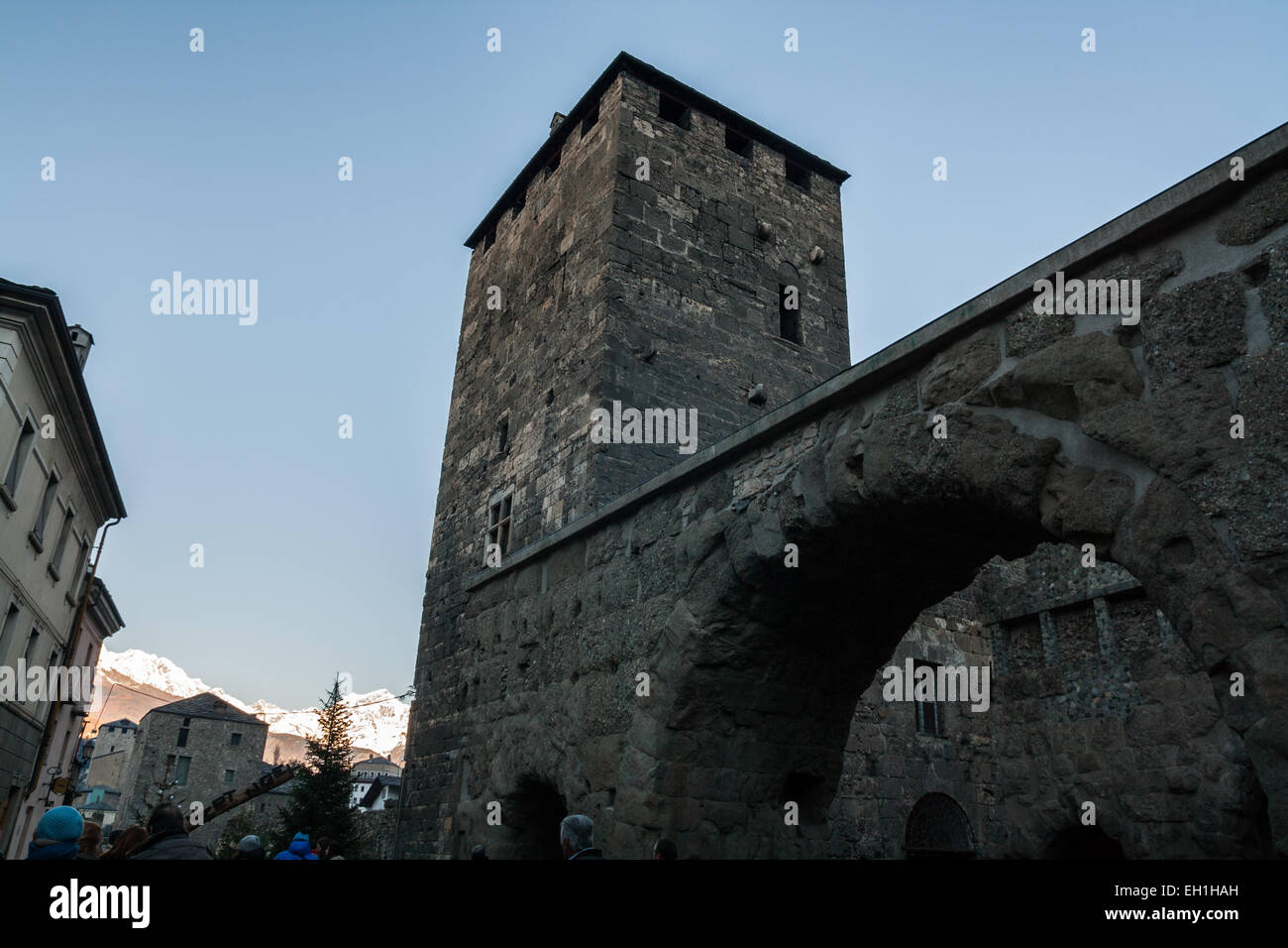 La Porta Pretoria, Aosta, Valle d'Aosta, Italia Foto Stock