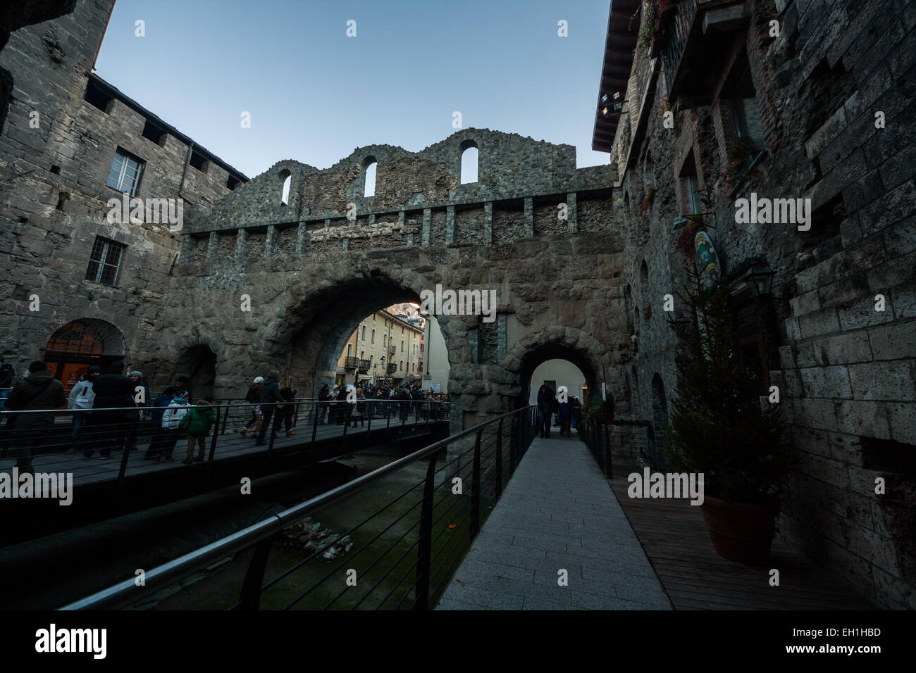 La Porta Pretoria, Aosta, Valle d'Aosta, Italia Foto Stock