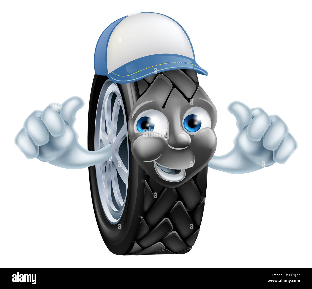 Cartoon meccanico pneumatico che fornisce un doppio pollice su gesto Foto Stock