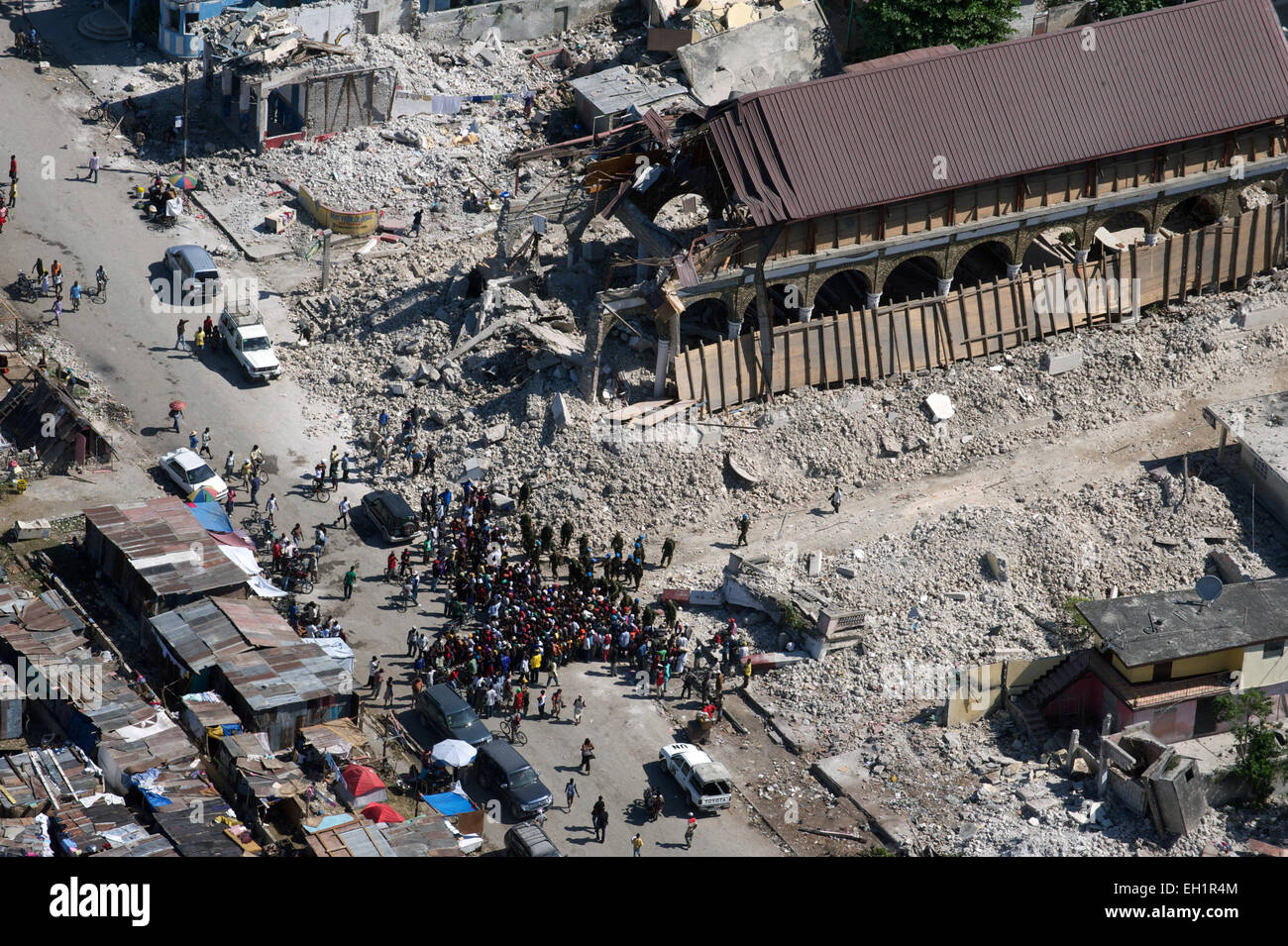 Vedute aeree dei danni Il terremoto ha causato al centro di Léogâne , Haiti, 22 gennaio, 2010. Foto Stock