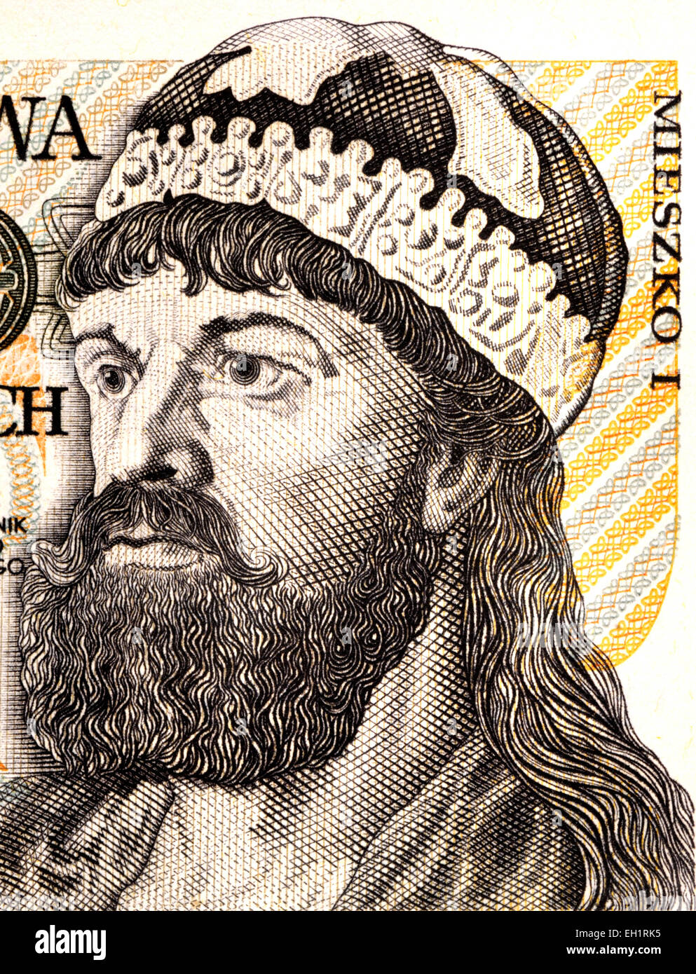 Dettaglio da un polacco 2000zl banconota che mostra ritratto re Mieszko I (930-992) Foto Stock