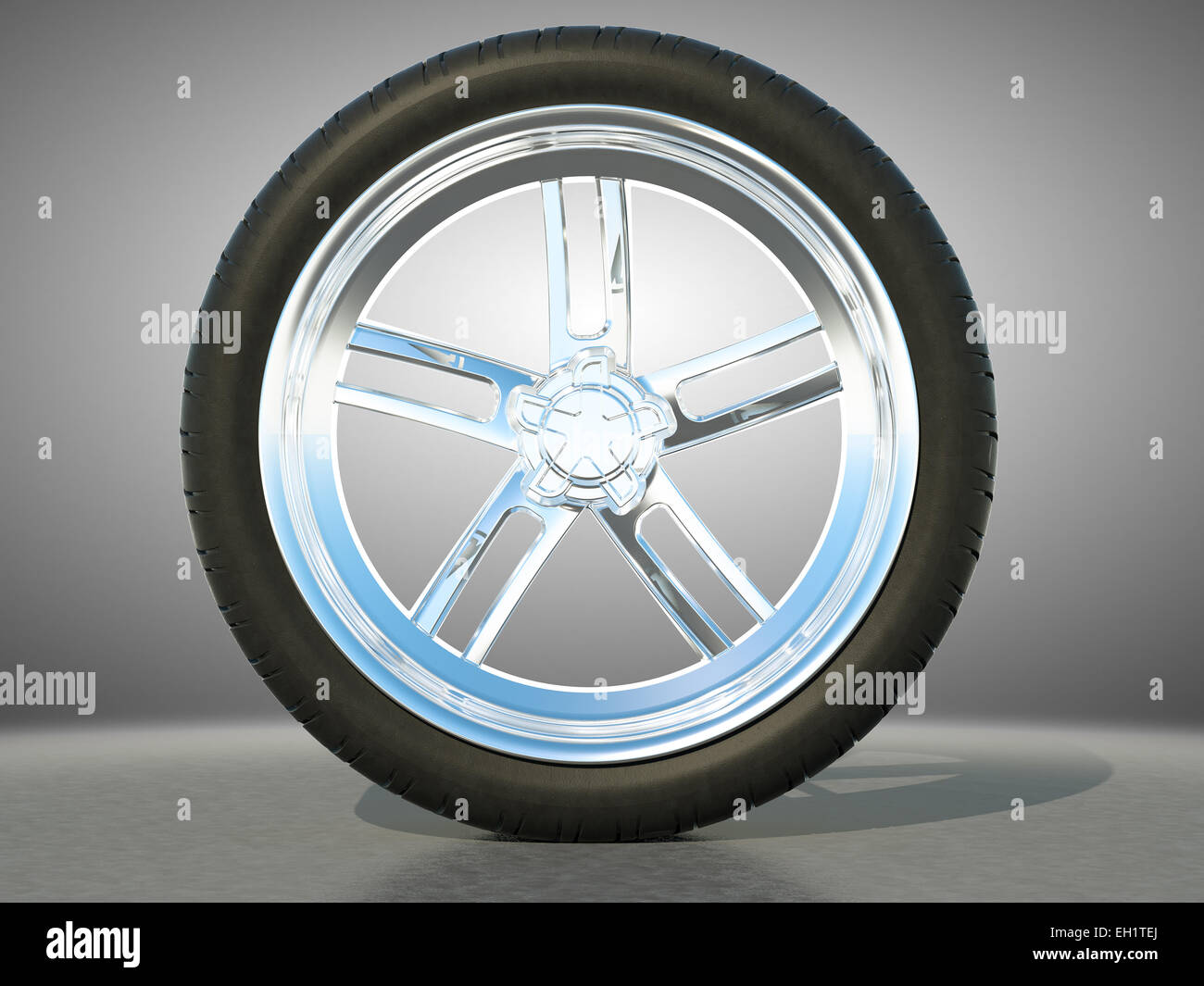 Automotive ruota in lega con pneumatici e studio sfondo luminoso Foto Stock