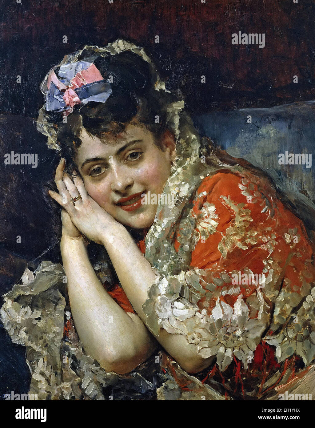 Raimundo de Madrazo y Garreta modello Aline Masson con un bianco Mantilla Foto Stock