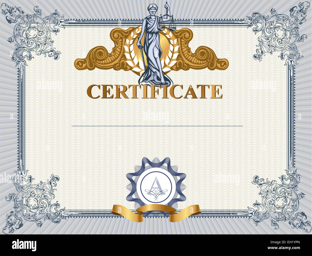 Modello di certificato con Femida. Foto Stock