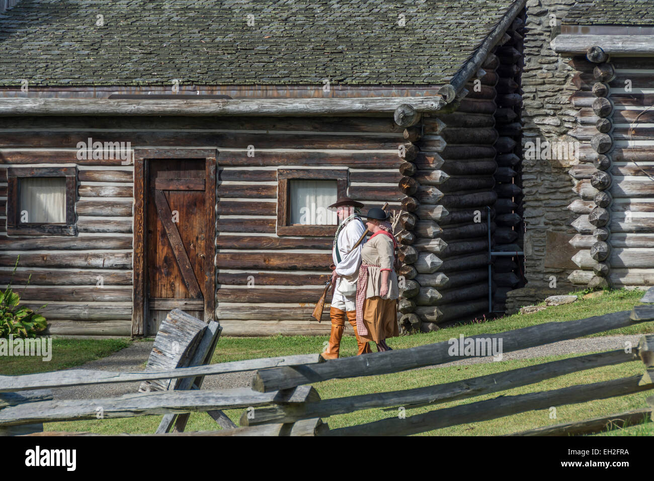 Rievocazione storica del 1778 assedio di Fort Boonesborough Kentucky. Foto Stock