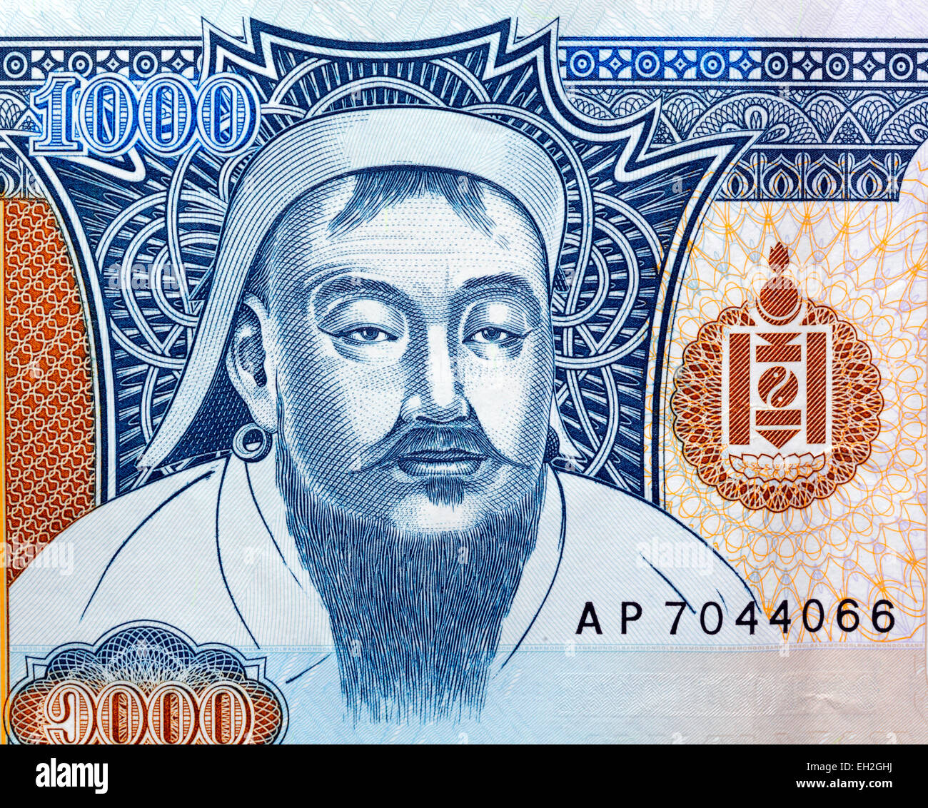 Gengis Khan dal 1000 Togrog banconota, Mongolia, 2011 Foto Stock