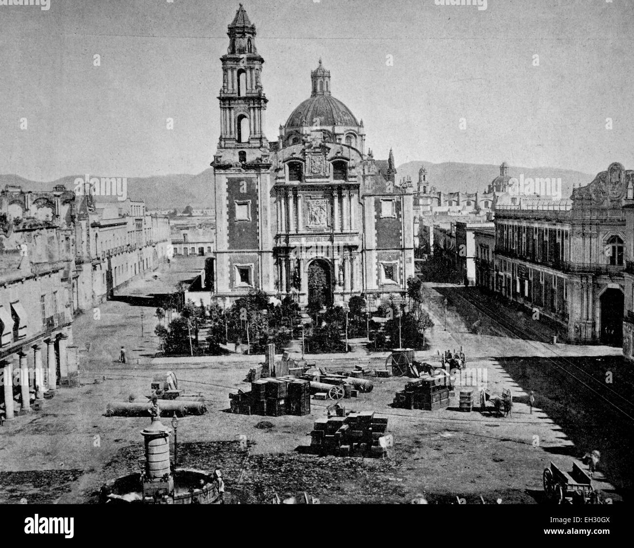 Autotype precoce di Santo Domingo piazza di Città del Messico, Messico, America, 1880 Foto Stock