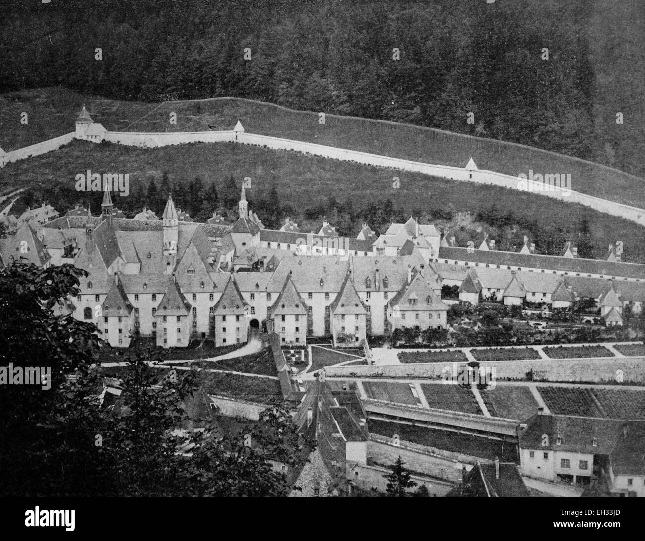 Autotype precoce del grande monastero di Certosa, Grenoble, Rhone-Alpes, Francia, foto storiche, 1884 Foto Stock