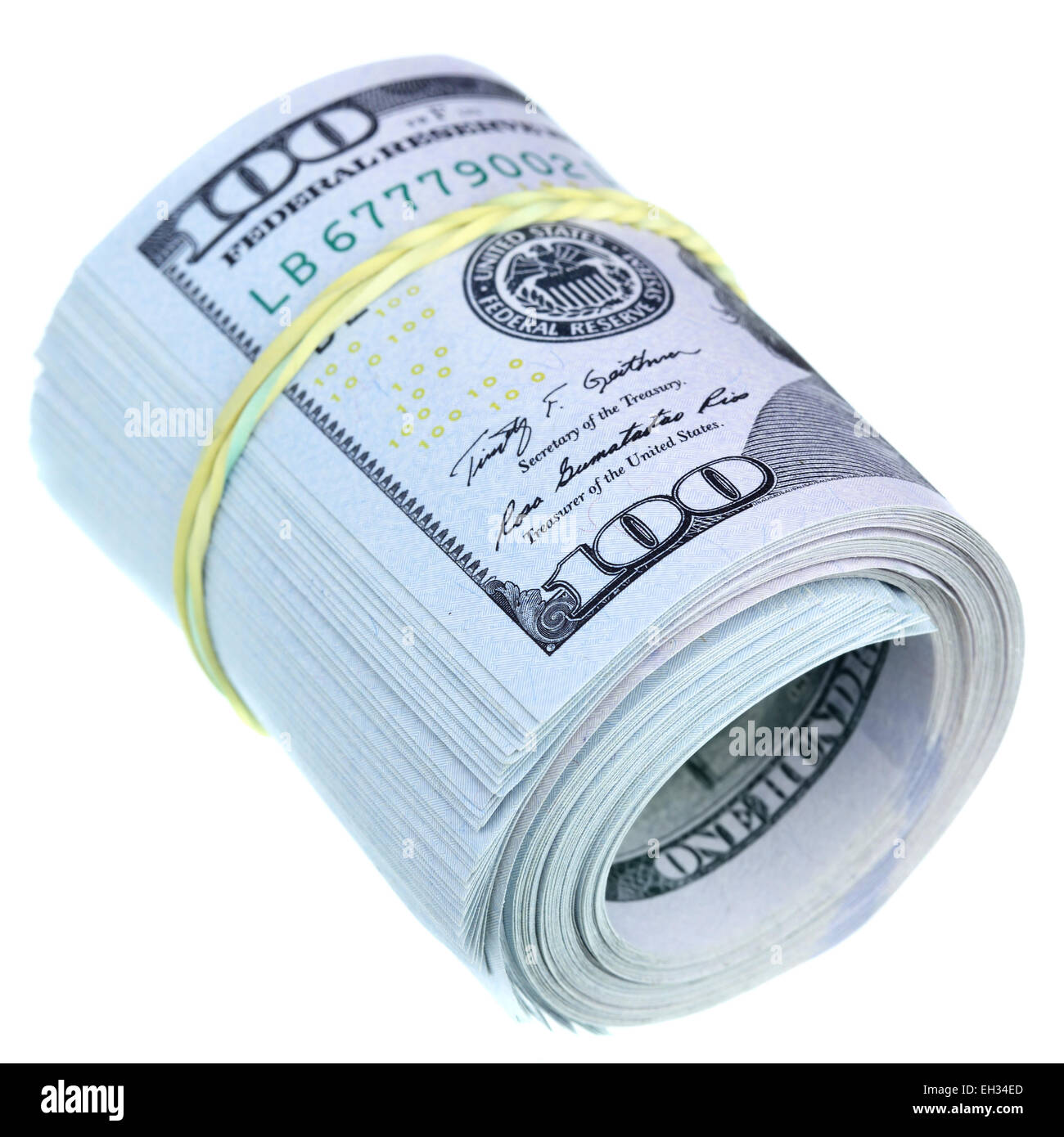 Rotolo di dollari USA isolato su sfondo bianco Foto Stock