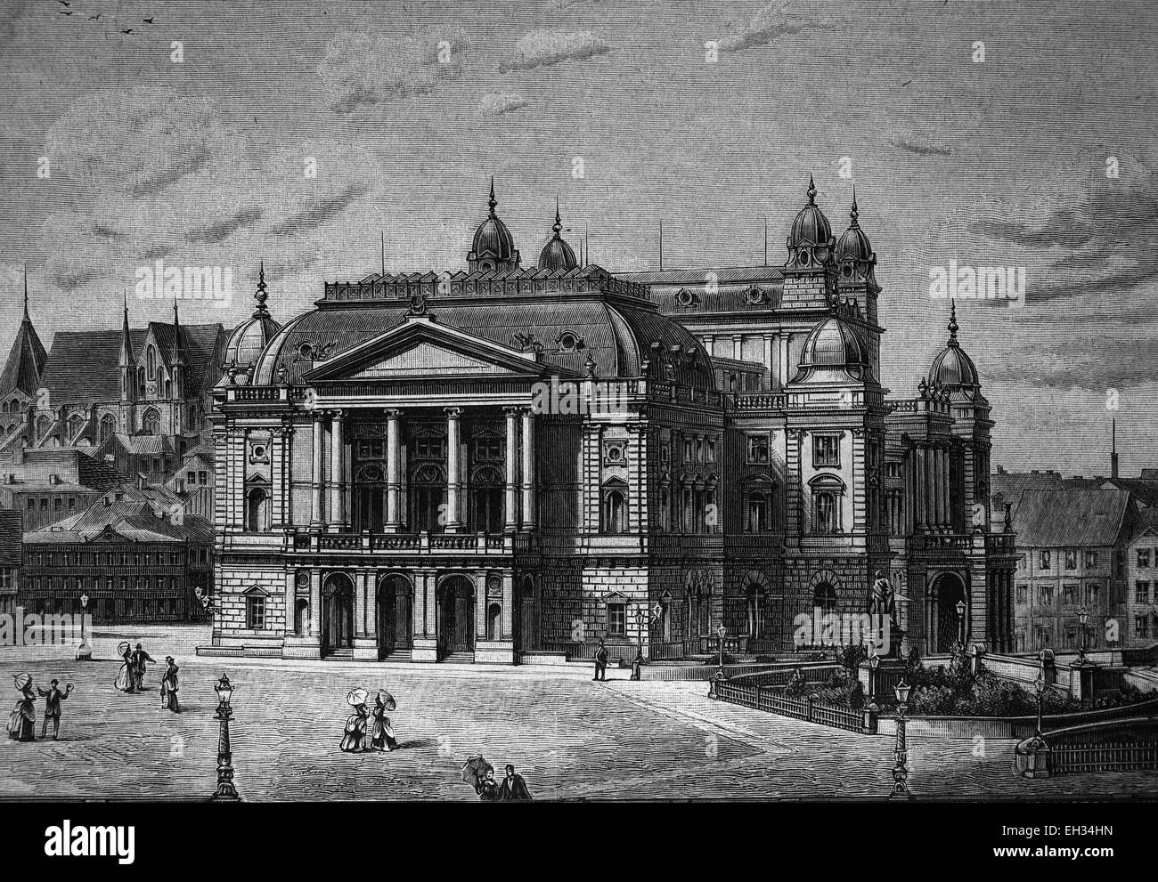 Il teatro di corte in Schwerin, Meclemburgo-Pomerania Occidentale, Germania, xilografia 1888, EUROPA Foto Stock