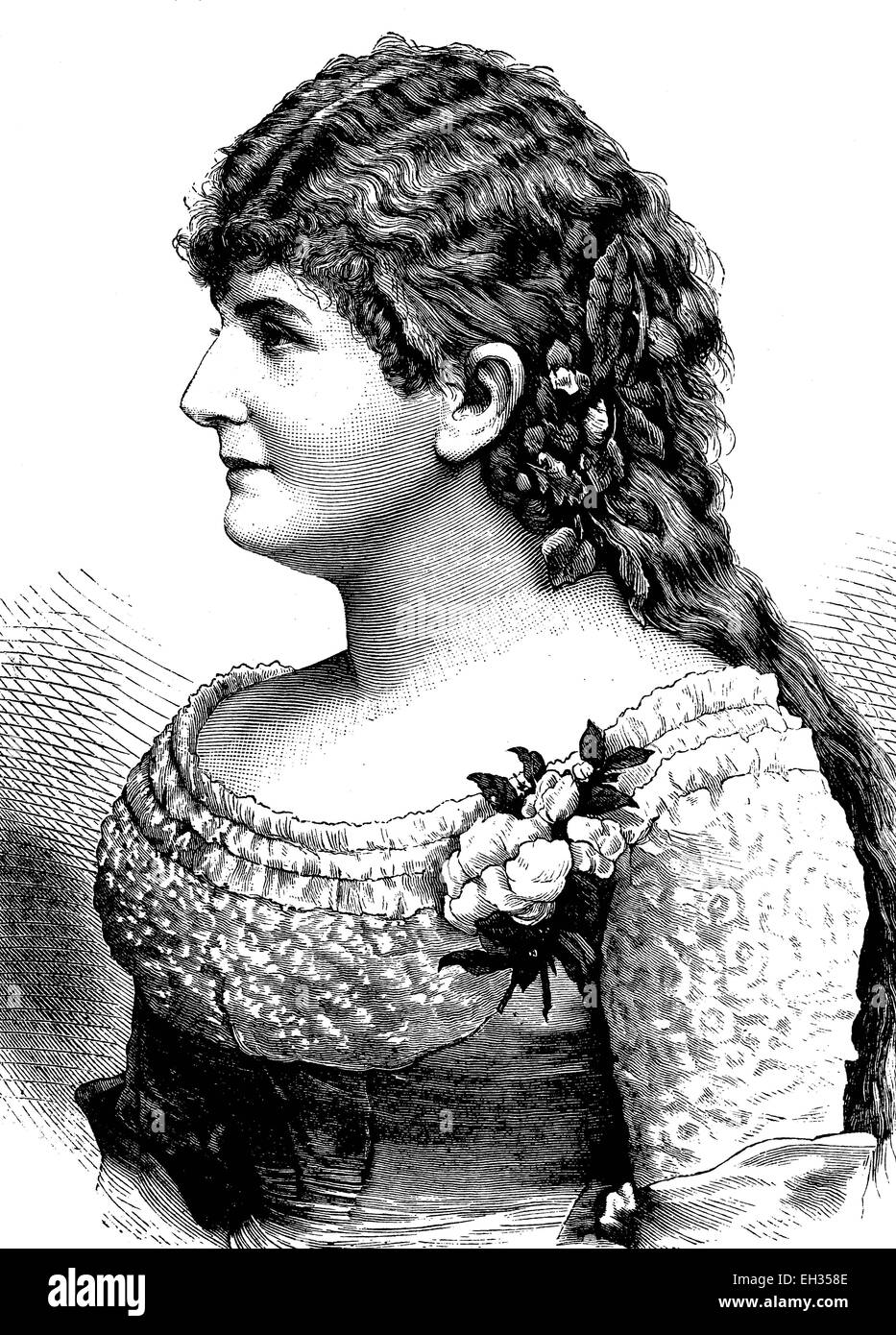 Kathai Frank, Katharina Frank, 11. Ottobre 1847 fino a 1. Januar 1918, Schauspielerin, Kathi Frank, artisti nella monarchia dell'Austria - Ungheria, legno tagliato 1888 Foto Stock