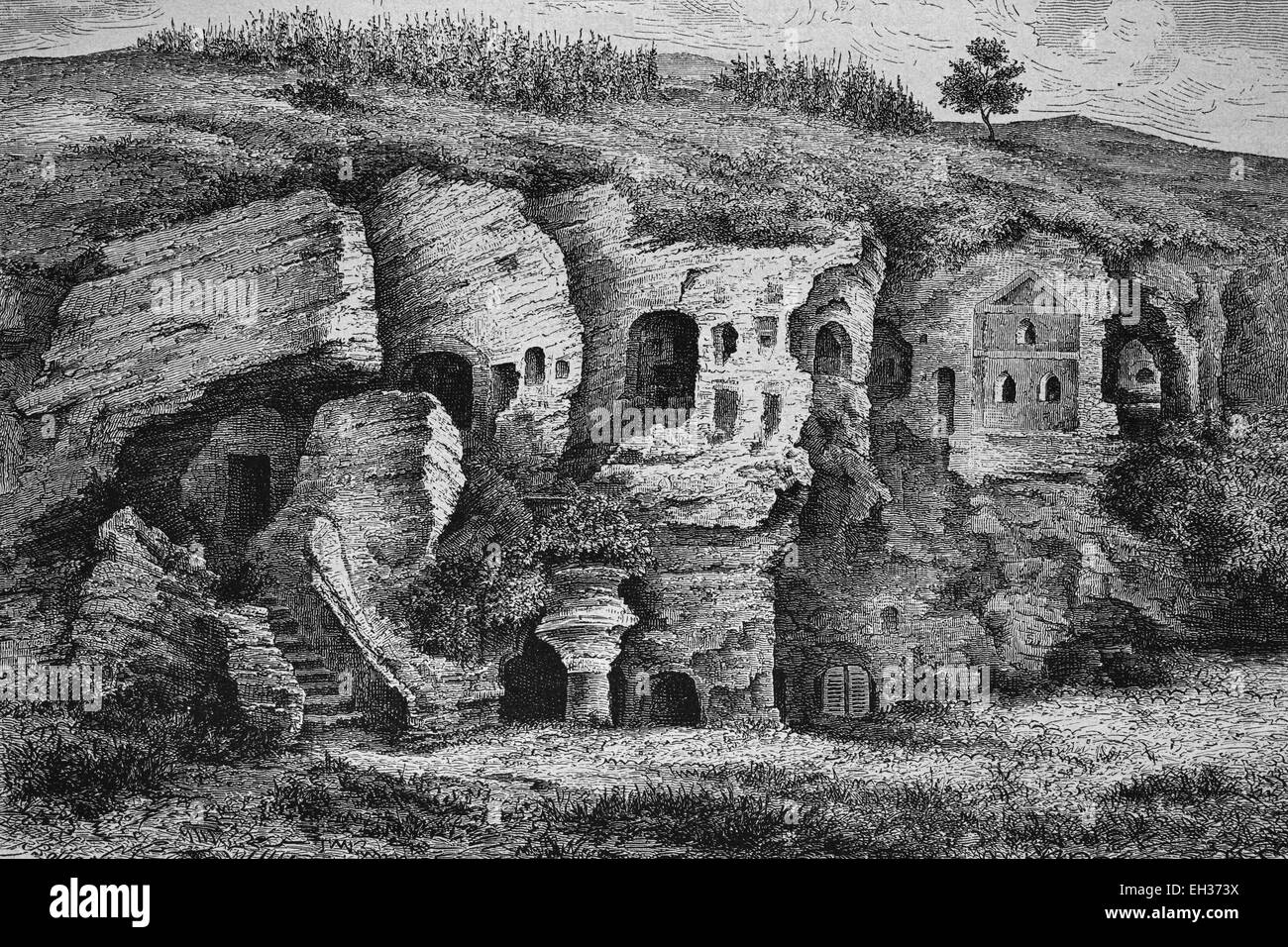 Heidenloecher grotte vicino Ueberlingen, Baden-Wuerttemberg, Germania, incisione su legno, 1880, EUROPA Foto Stock