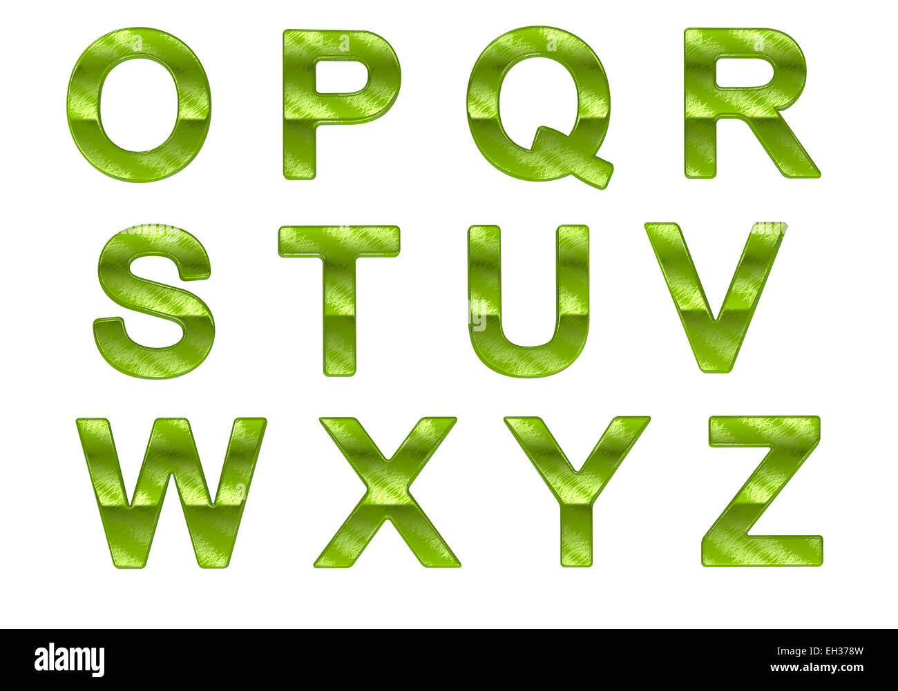 Green ecocompatibile O-Z lettere con pattern di erba su bianco Foto Stock