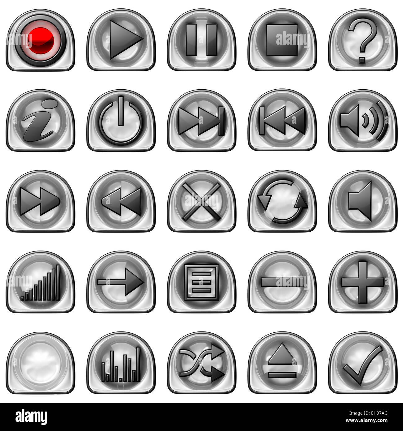 Premuto semicircolare pulsanti pannello di controllo isolato su bianco Foto Stock
