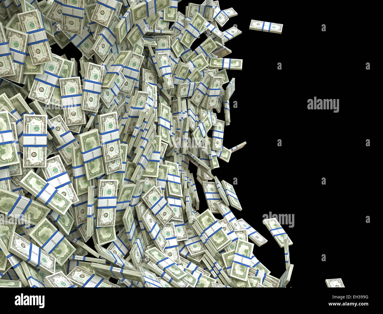 Affari e finanza concetto: grappoli di dollari USA isolato su nero Foto Stock